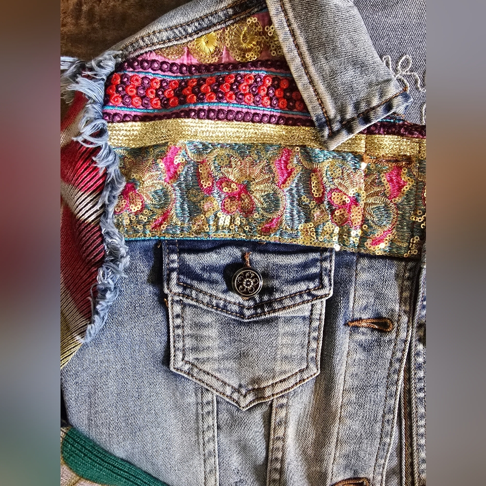 Desigual Multicolor Embellished Denim Jean Jacket - Picture 2 of 7
